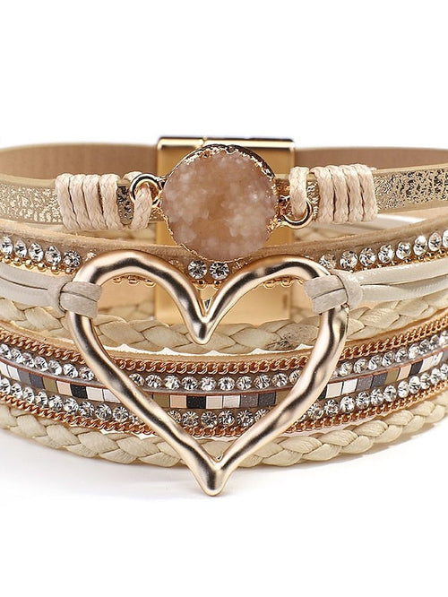 1pcs Plaited Wrap Heart Statement Personalized Leather Bracelet Jewelry For  Daily Holiday Beach for Women