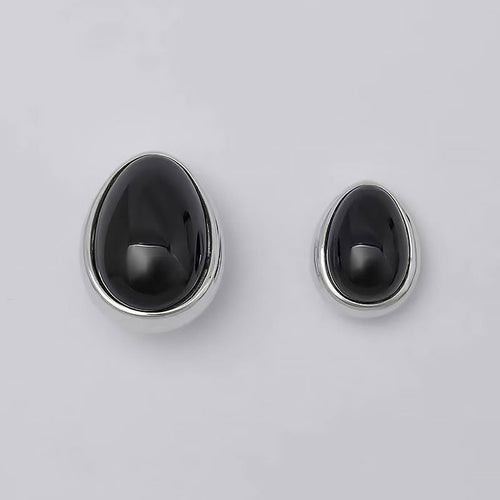 Two Tone Onyx and Sterling Silver Pebble Stud Earrings