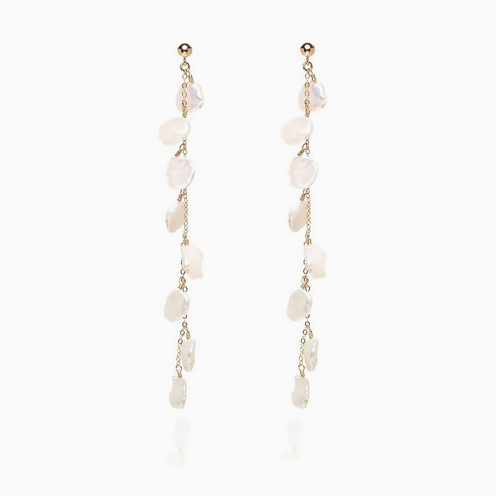 Baroque Petal Pearl Drop Earrings in 18K Gold Plated Cable Chain