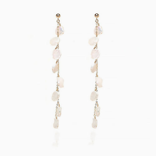 Baroque Petal Pearl Drop Earrings in 18K Gold Plated Cable Chain