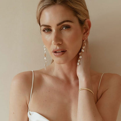 Baroque Petal Pearl Drop Earrings in 18K Gold Plated Cable Chain